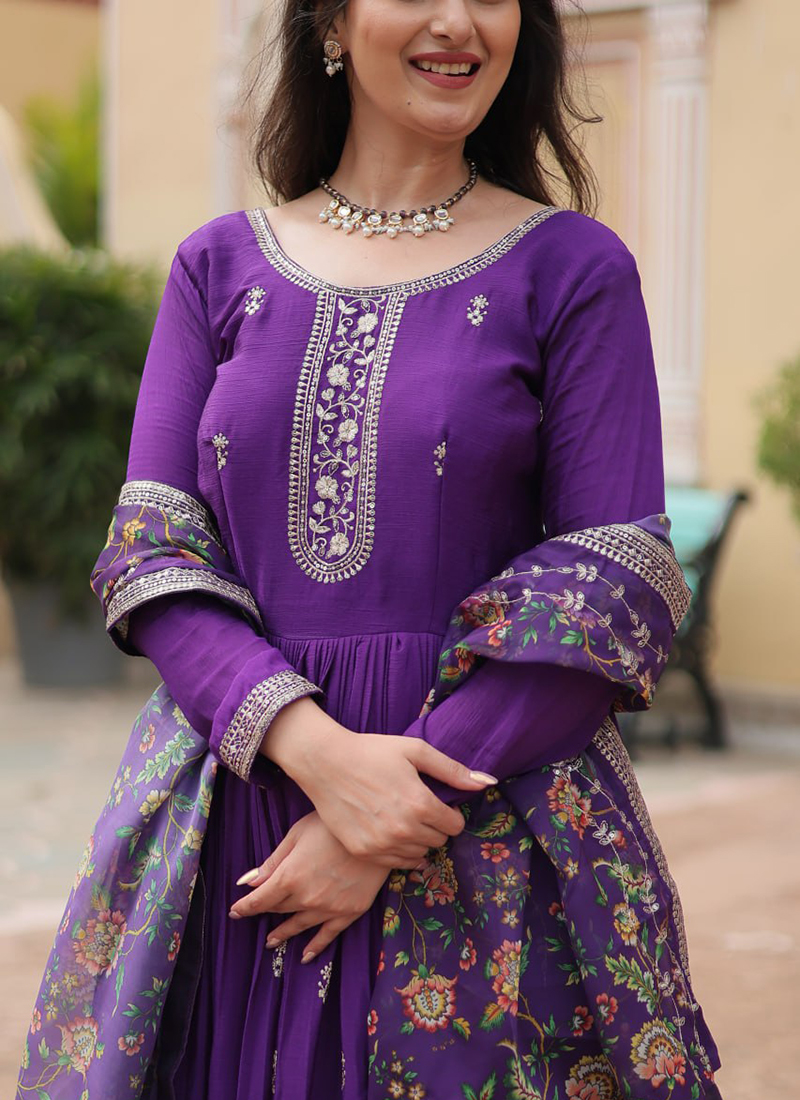 Onion Party Wear Readymade Gown With Dupatta In Embroidery Work